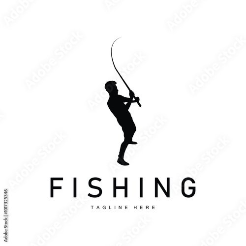 fishing logo black silhouette angler design and outdoor sunset