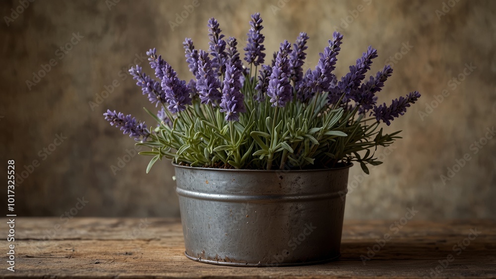 Lavender Plant in a Rustic Metal Pot Lavender Plant in a Rustic Metal Pot