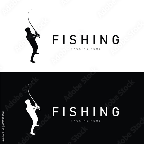 fishing logo black silhouette angler design and outdoor sunset