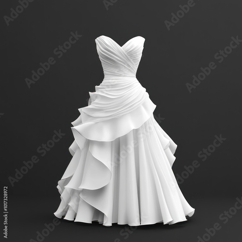 3D wedding dress model by 3docn, featuring intricate lace details and flowing skirt. Perfect for visualizing bridal designs and presentations.