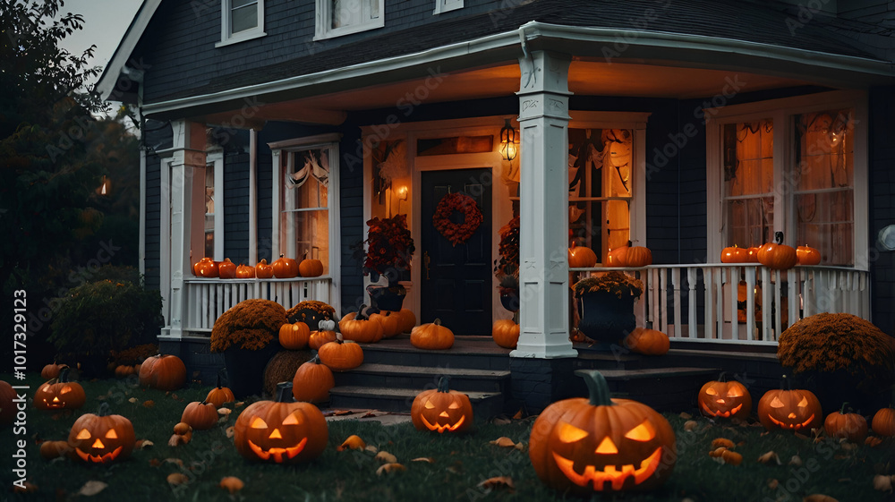 Fototapeta premium house decorated in Halloween style, hyperrealistic