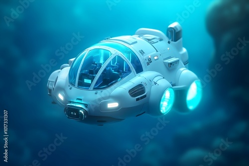 Bioluminescent Underwater Craft Gliding Through Vibrant Aquatic Ecosystem