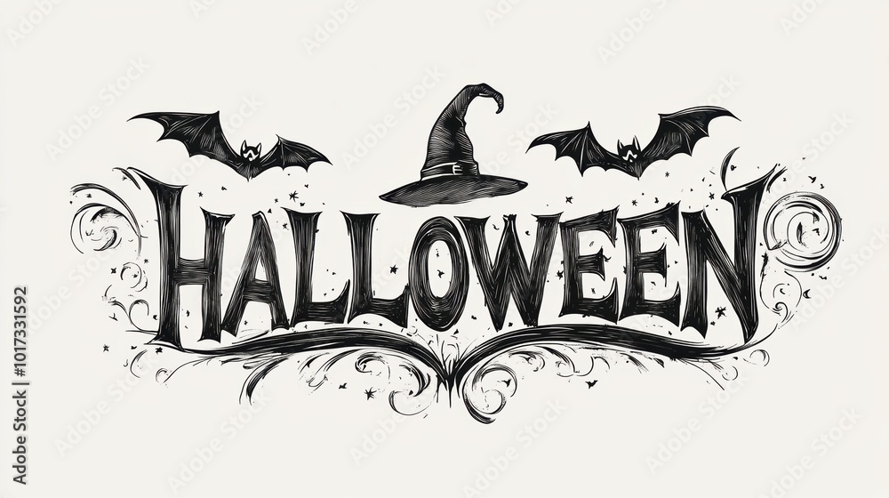 Halloween logo with bat witch hat Halloween logo with bat witch hat