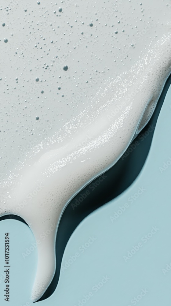 Obraz premium A detailed closeup of a facial cream being smoothed onto the skin with visible hydration effects, set against a light blue background for a fresh, clean aesthetic ideal for skincare brands.