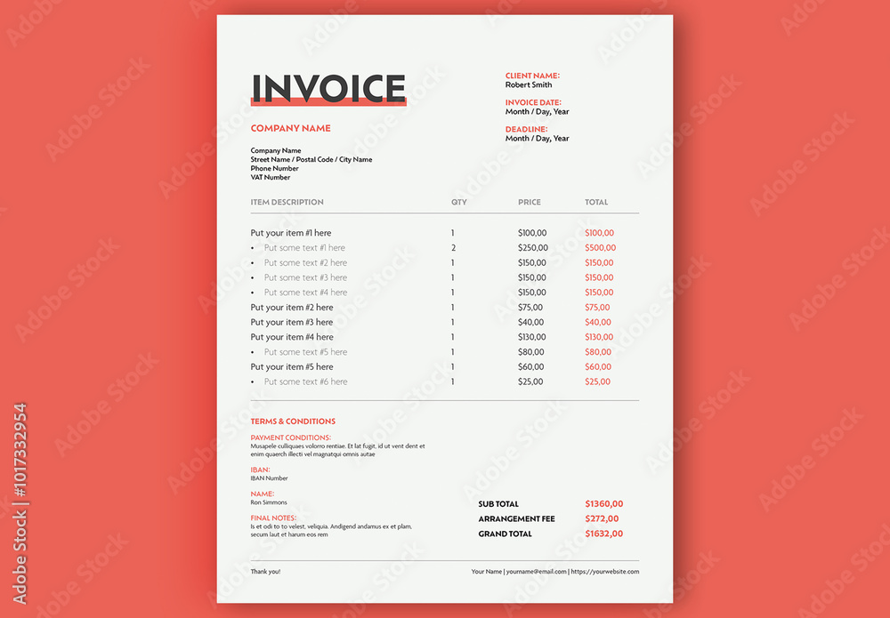 Invoice Layout Stock Template | Adobe Stock