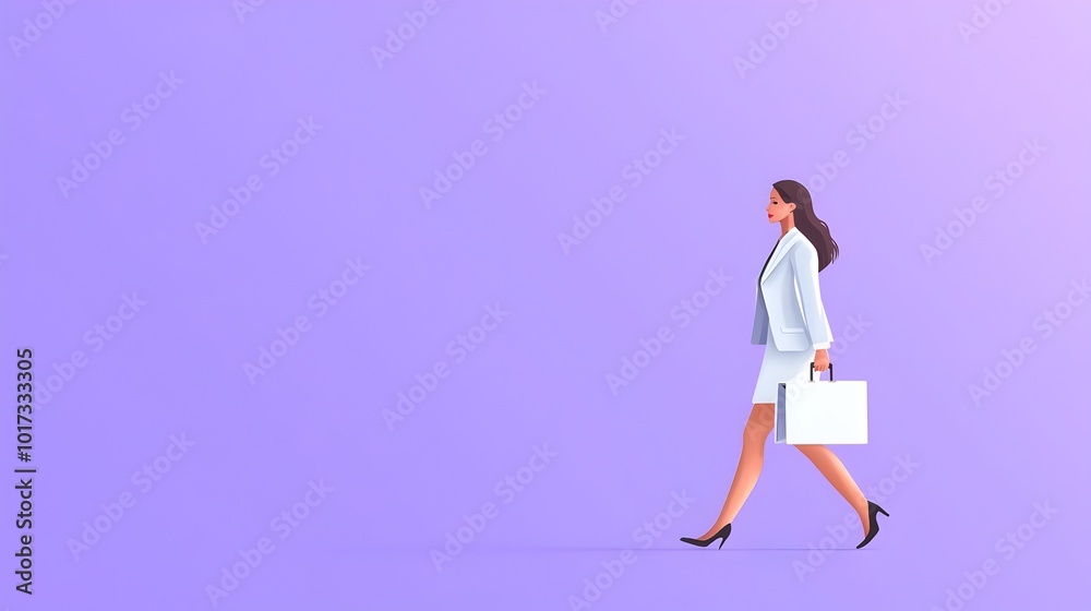 Confident and Stylish Businesswoman Carrying a Briefcase Striding Forward in a Flat Design Representing Modern Corporate Success and Professional Ambition Confident and Stylish Businesswoman Carrying a Briefcase Striding Forward in a Flat Design Representing Modern Corporate Success and Professional Ambition