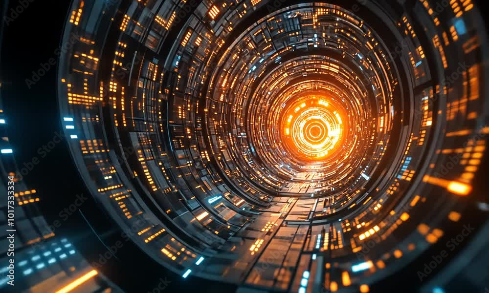 A futuristic tunnel illuminated with vibrant lights and patterns. A futuristic tunnel illuminated with vibrant lights and patterns.