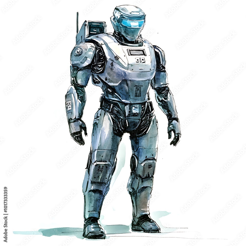 Watercolor Illustration of a Futuristic Robot in a Grey Suit. Watercolor Illustration of a Futuristic Robot in a Grey Suit.