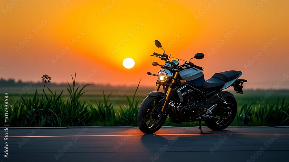 Obraz premium Epic Motorcycle Ride into the Desert at Sunset for Ultimate Freedom Adventure
