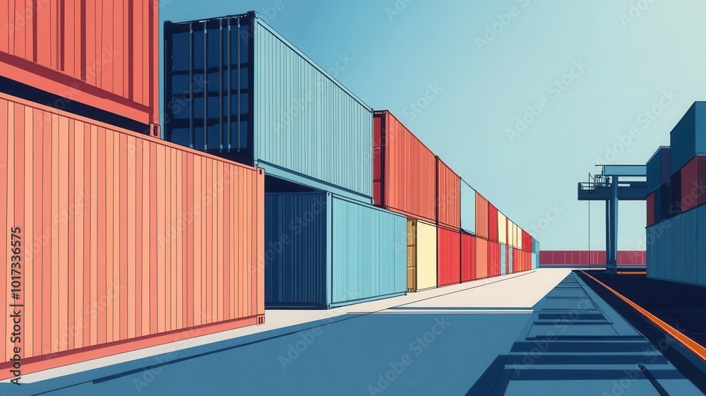 Fototapeta premium Illustrate Side view Non-tariff barriers with a minimalist approach, utilizing strong lines and contrasting colors to convey complexity
