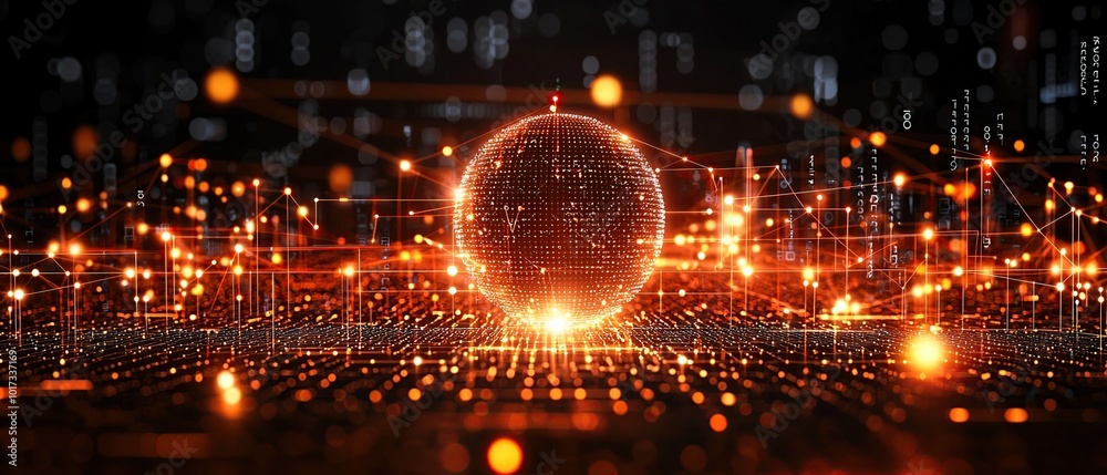 Abstract digital background with glowing sphere and lines. Abstract digital background with glowing sphere and lines.