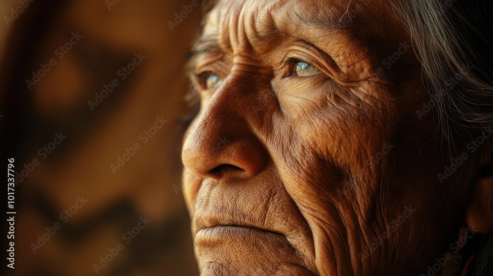 A Native American elder reflecting on past experiences, finding wisdom in sadness and turning it into a life lesson A Native American elder reflecting on past experiences, finding wisdom in sadness and turning it into a life lesson