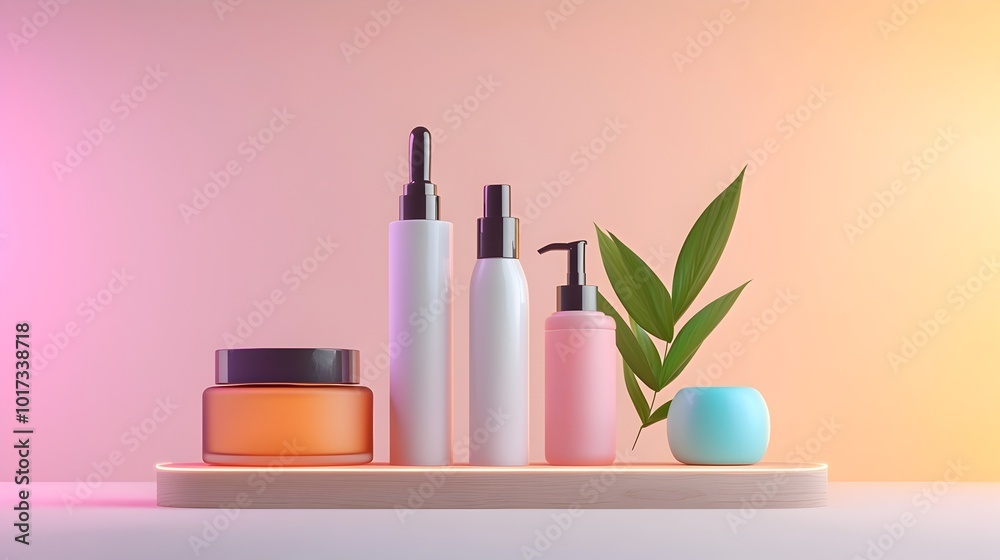 Augmented Reality Skincare Regimen on Minimalist Digital Product Shelf Futuristic and Innovative Display of Beauty Products in a Clean Bright and Serene Setting Augmented Reality Skincare Regimen on Minimalist Digital Product Shelf Futuristic and Innovative Display of Beauty Products in a Clean Bright and Serene Setting