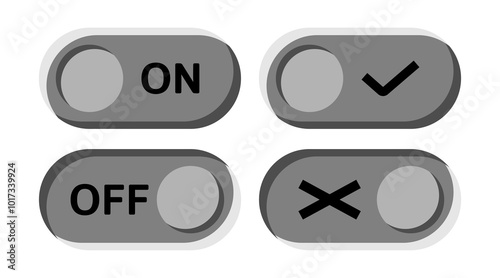 set of On and Off toggle button icons. gray design isolated on white background