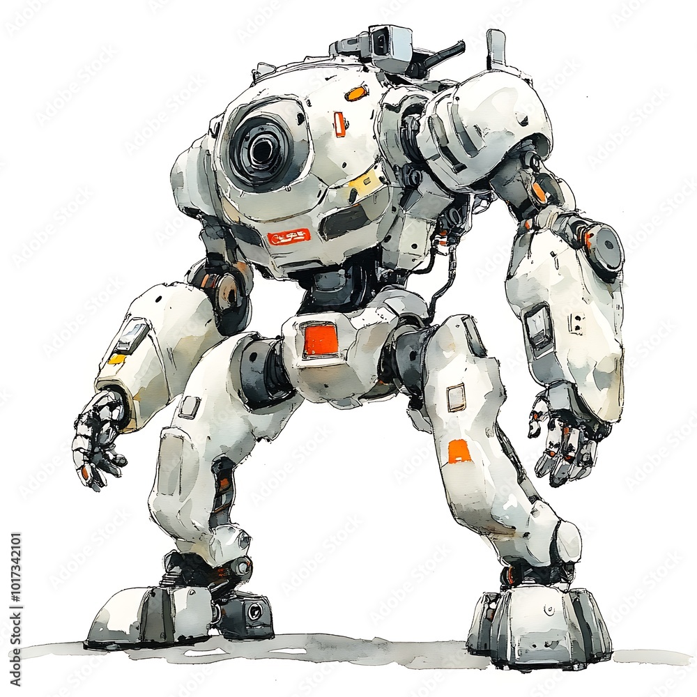White robot with detailed design, isolated on white background. White robot with detailed design, isolated on white background.