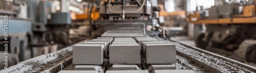 Machines creating concrete blocks in a construction materials plant, concrete block production, building materials, mass production