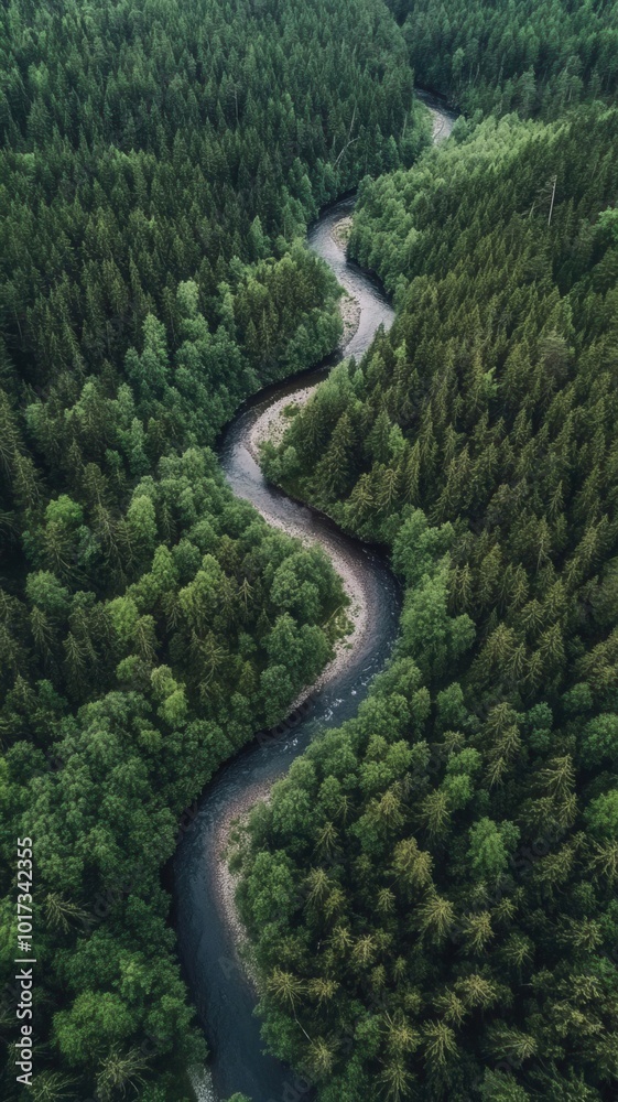 Mighty river carving its way through a forest, forest river, unrelenting movement, natural path Mighty river carving its way through a forest, forest river, unrelenting movement, natural path