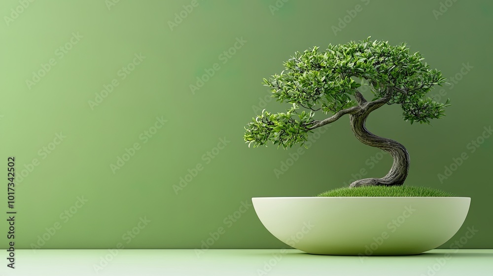 A serene bonsai tree in a minimalist pot. A serene bonsai tree in a minimalist pot.