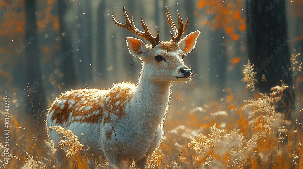 A Majestic Deer in the Golden Autumn Forest A Majestic Deer in the Golden Autumn Forest