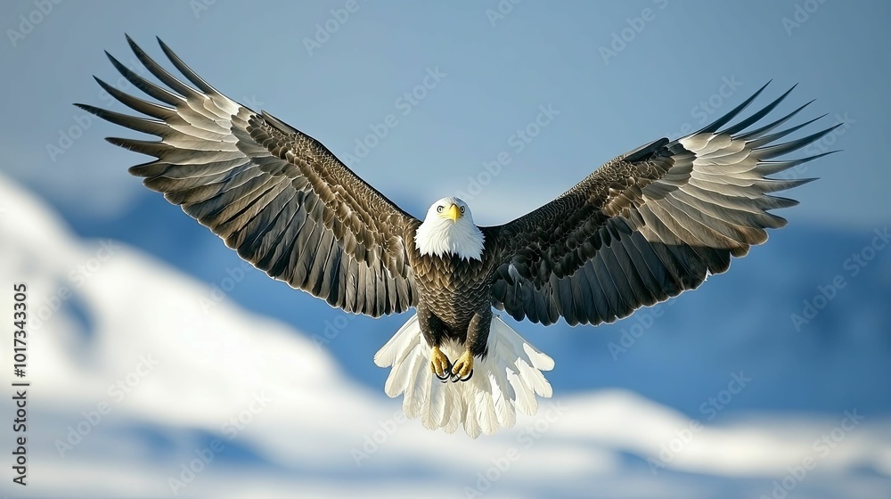 Obraz premium Bald Eagle with Wings Spread Wide in Flight