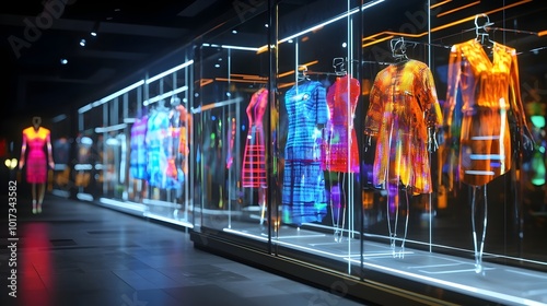 Innovative and immersive augmented reality fitting room experience featuring holographic clothing models advanced fashion technology photo
