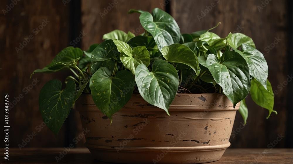 Pothos Plant in a Rustic Clay Pot Pothos Plant in a Rustic Clay Pot
