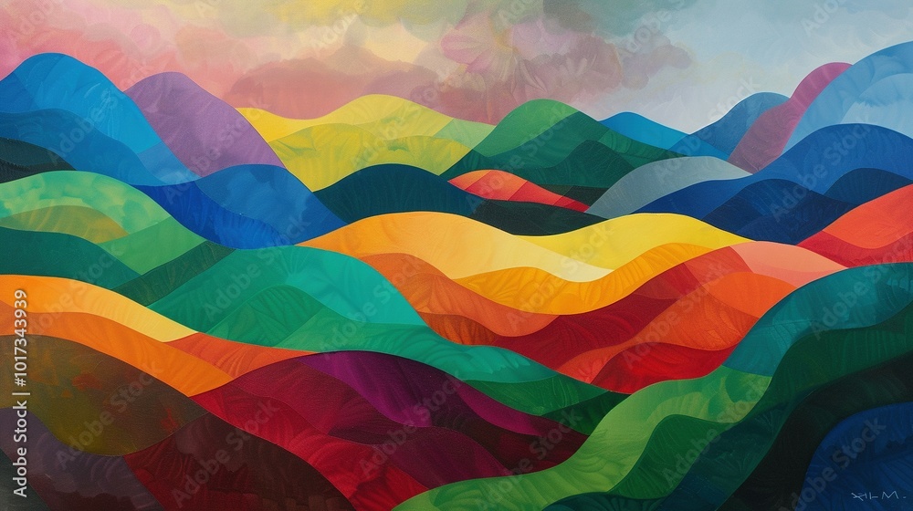Vibrant Landscape Painting Featuring Mountains and Hills: An AI Creation Vibrant Landscape Painting Featuring Mountains and Hills: An AI Creation