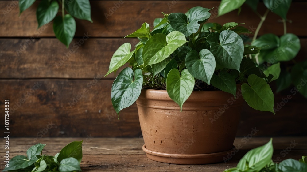 Pothos Plant in a Rustic Clay Pot Pothos Plant in a Rustic Clay Pot