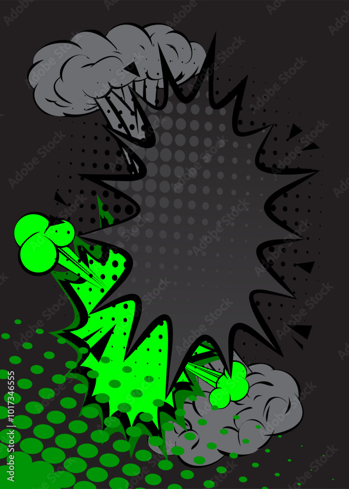 Obraz premium Cartoon green and black background, comic book backdrop. Retro vector comics pop art design.
