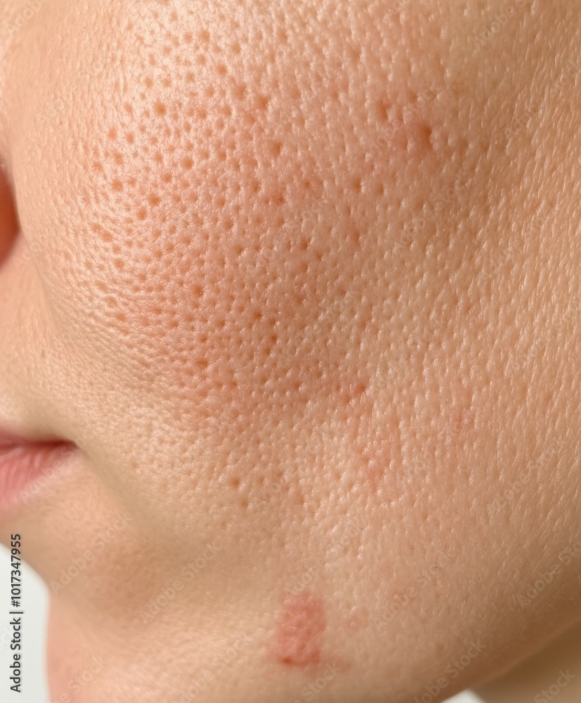 A closeup of problematic skin with visible acne and redness before treatment, set against a neutral background, ideal for skincare tutorials and product use. A closeup of problematic skin with visible acne and redness before treatment, set against a neutral background, ideal for skincare tutorials and product use.