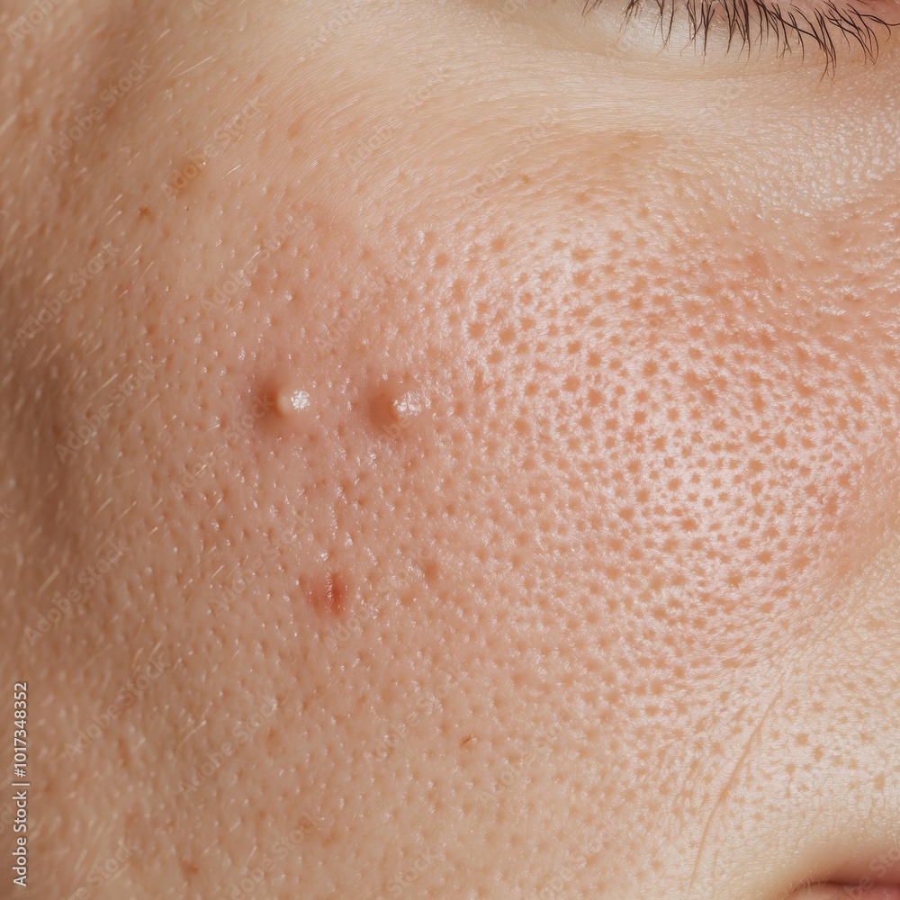 A closeup of problematic skin with visible acne and redness before treatment, set against a neutral background, ideal for skincare tutorials and product use. A closeup of problematic skin with visible acne and redness before treatment, set against a neutral background, ideal for skincare tutorials and product use.