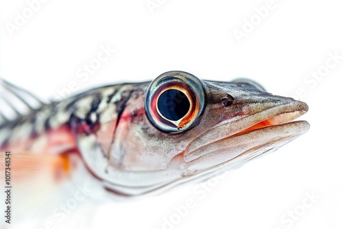 Mystic portrait of Pickhandle Barracuda in studio, copy space on right side, Close-up View, isolated on white background photo