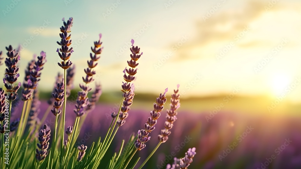 Obraz premium Stunning aerial view of a vibrant lavender field showcasing the beauty of sustainable farming and the serene natural landscape The lavender plants in full bloom create a mesmerizing purple hue