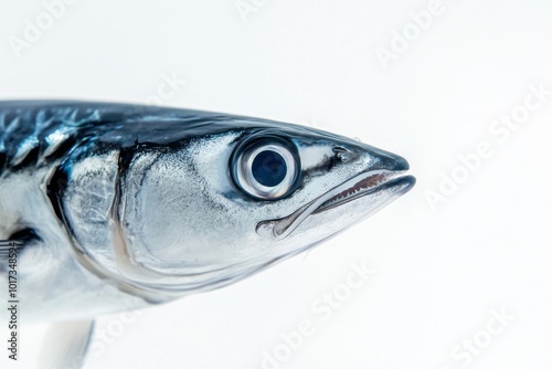 the beside view Bigeye Barracuda, left side view, white copy space on right, Isolated on White Background photo