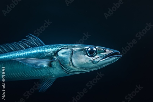 the beside view Heller's Barracuda, left side view, white copy space on right, Isolated on dark Background photo