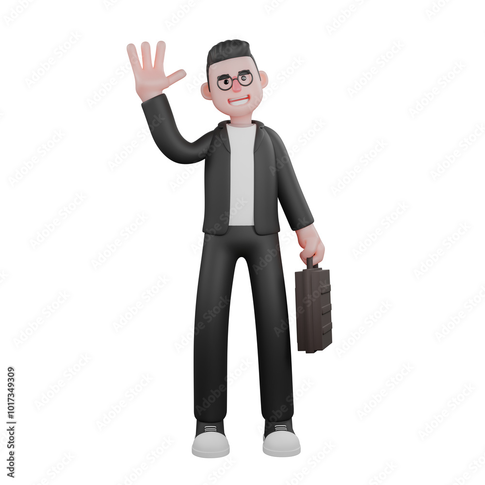 Media Editor Professional in 3D. A male editor is standing waving his arms and carrying a work briefcase. Male Media Editor Professional in 3D. A male editor is standing waving his arms and carrying a work briefcase. Male