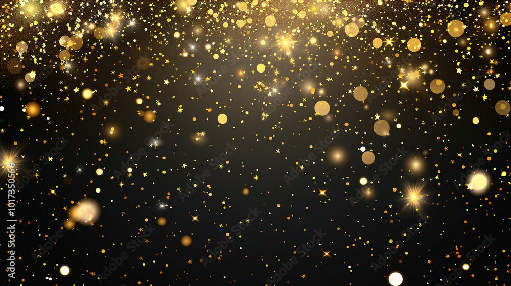 Glittering Gold Black Background with Sparkles and light