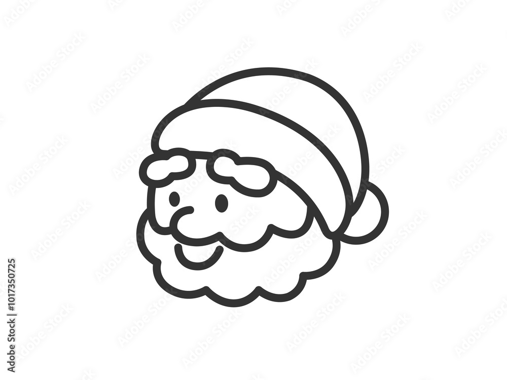 サンタクロースの顔のアイコン（線画）のイラスト