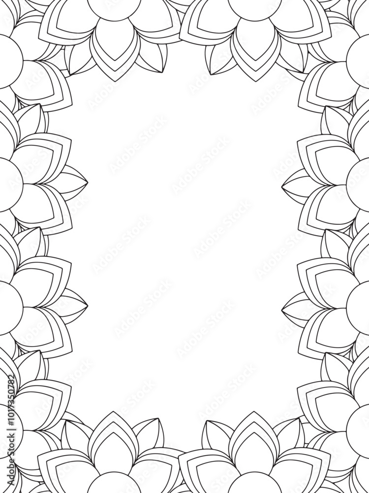 Fototapeta premium All these designs are hand-drawn and unique Flower Border Beautiful black and white illustration for adult coloring book, This is a printable Beautiful Zentangle Coloring page for KDP Interior, POD p