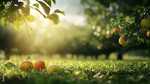 Handpicked organic apples ripening on trees in a sunlit sustainable fruit orchard  A bountiful harvest in a serene eco friendly countryside setting