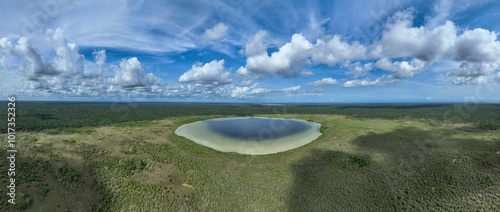 Laguna Kaan Luum aerial view. Located just outside Tulum Mexico is a lagoon with shallow clear waters popular among locals and tourists alike. photo