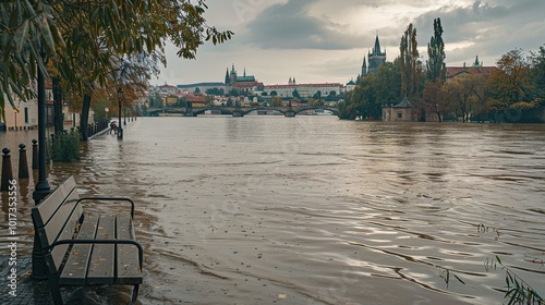 High Water Levels on the Vltava River in Prague Following Storm Boris and Torrential Rains on September 16, 2024 photo