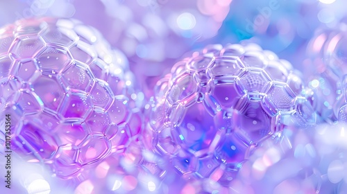 Digital sci-fi purple blue water molecule poster background