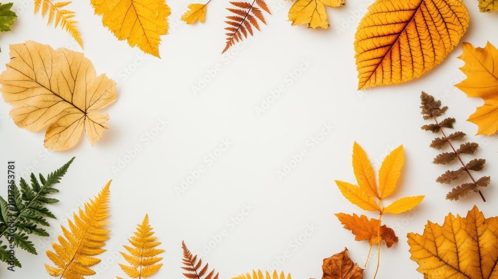 Top View of Green Leaves on White Background with Copy Space Top View of Green Leaves on White Background with Copy Space