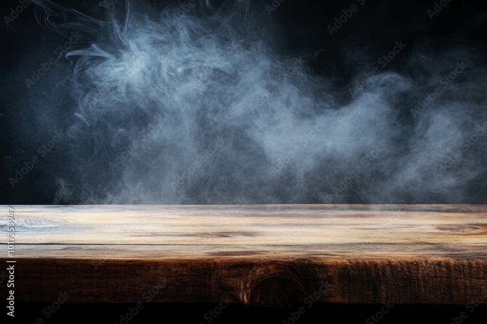 Rustic Wooden Tabletop With Smoke Effect. Rustic Wooden Tabletop With Smoke Effect.