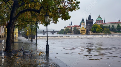 Impact of Storm Boris: Elevated Water Levels on the Vltava River in Prague, Czech Republic, on September 16, 2024 photo