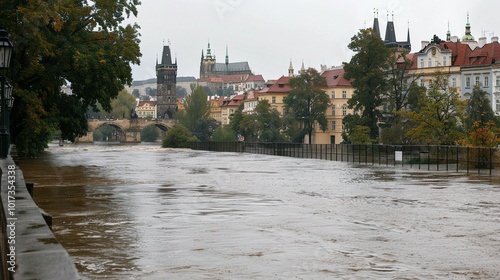 Impact of Storm Boris: Elevated Water Levels on the Vltava River in Prague, Czech Republic, on September 16, 2024 photo