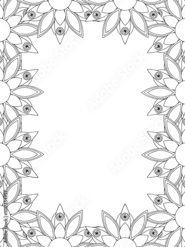 All these designs are hand-drawn and unique Flower Border Beautiful black and white illustration for adult coloring book, This is a printable Beautiful Zentangle Coloring page for KDP Interior, POD p