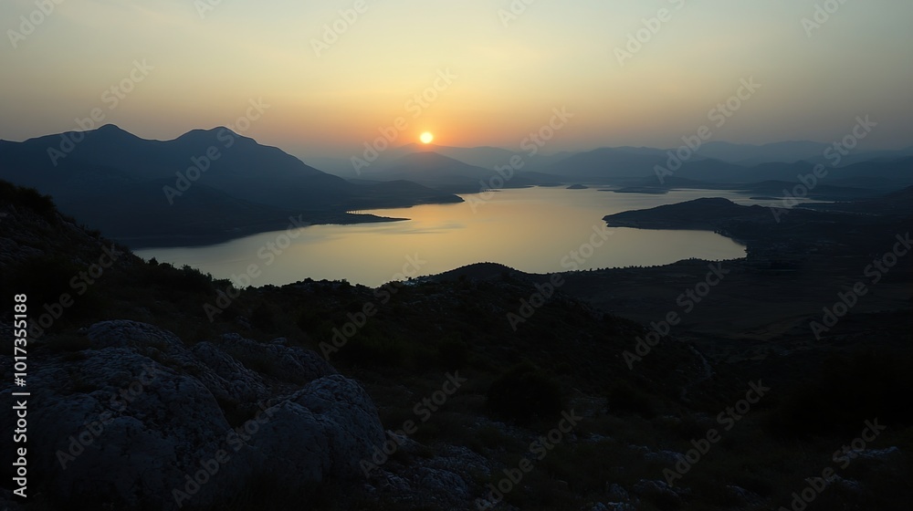 Sunset Over a Serene Lake and Mountains Sunset Over a Serene Lake and Mountains