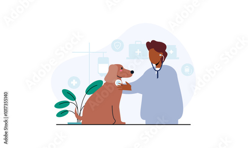 Pet veterinarian concept. Veterinary doctor checking and treating illustration